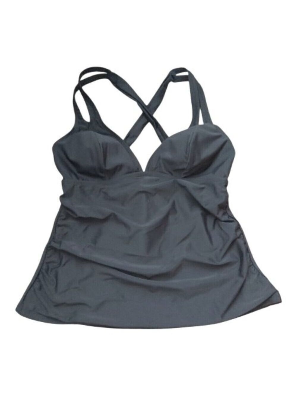 CUPSHE Black Tankini Top Medium Adjustable Tie Back Built-in Soft Cup Bra NWT